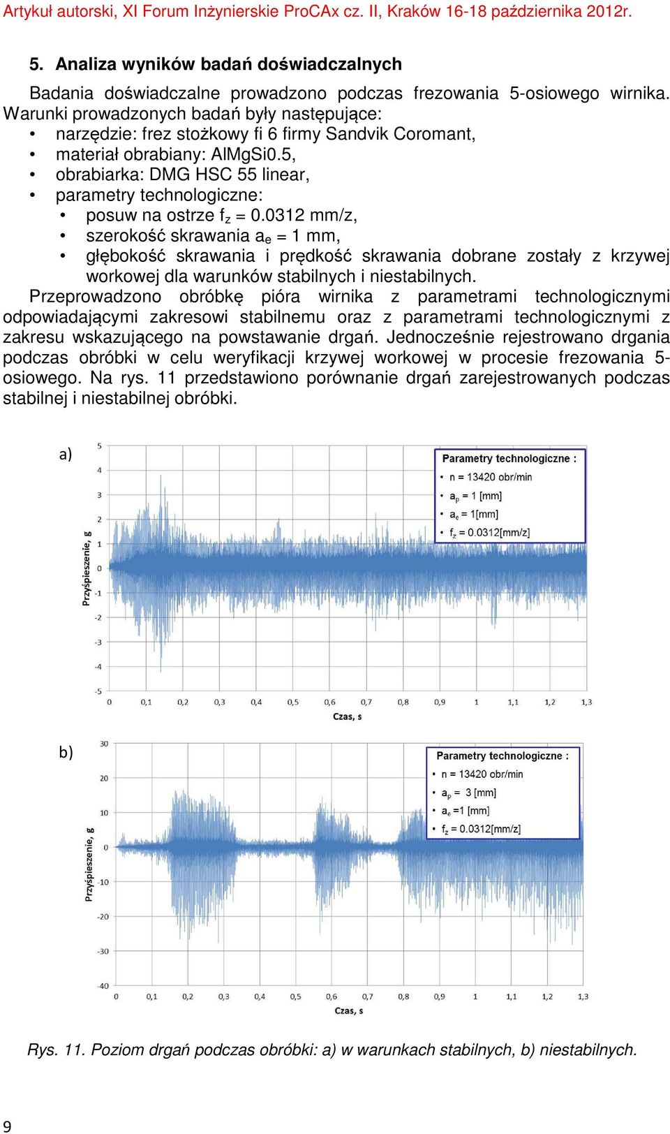 5, obrabiarka: DMG HSC 55 linear, parametry technologiczne: posuw na ostrze f z = 0.