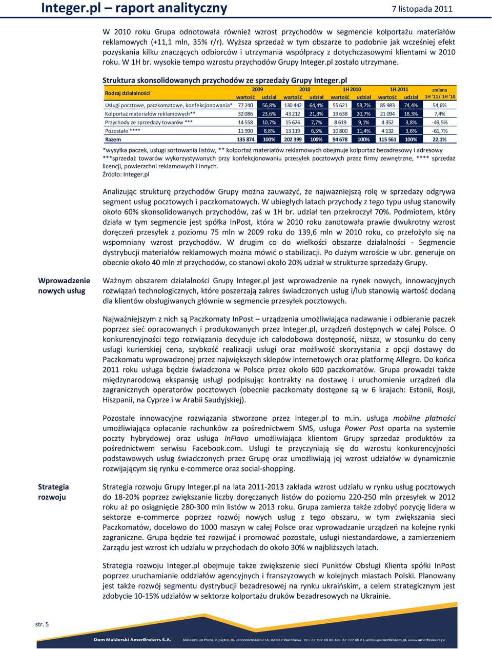 wysokie tempo wzrostu przychodów Grupy Integer.pl zostało utrzymane. Struktura skonsolidowanych przychodów ze sprzedaży Grupy Integer.