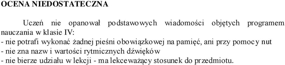 obowiązkowej na pamięć, ani przy pomocy nut - nie zna nazw i wartości