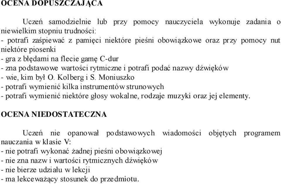 Moniuszko - potrafi wymienić kilka instrumentów strunowych - potrafi wymienić niektóre głosy wokalne, rodzaje muzyki oraz jej elementy.