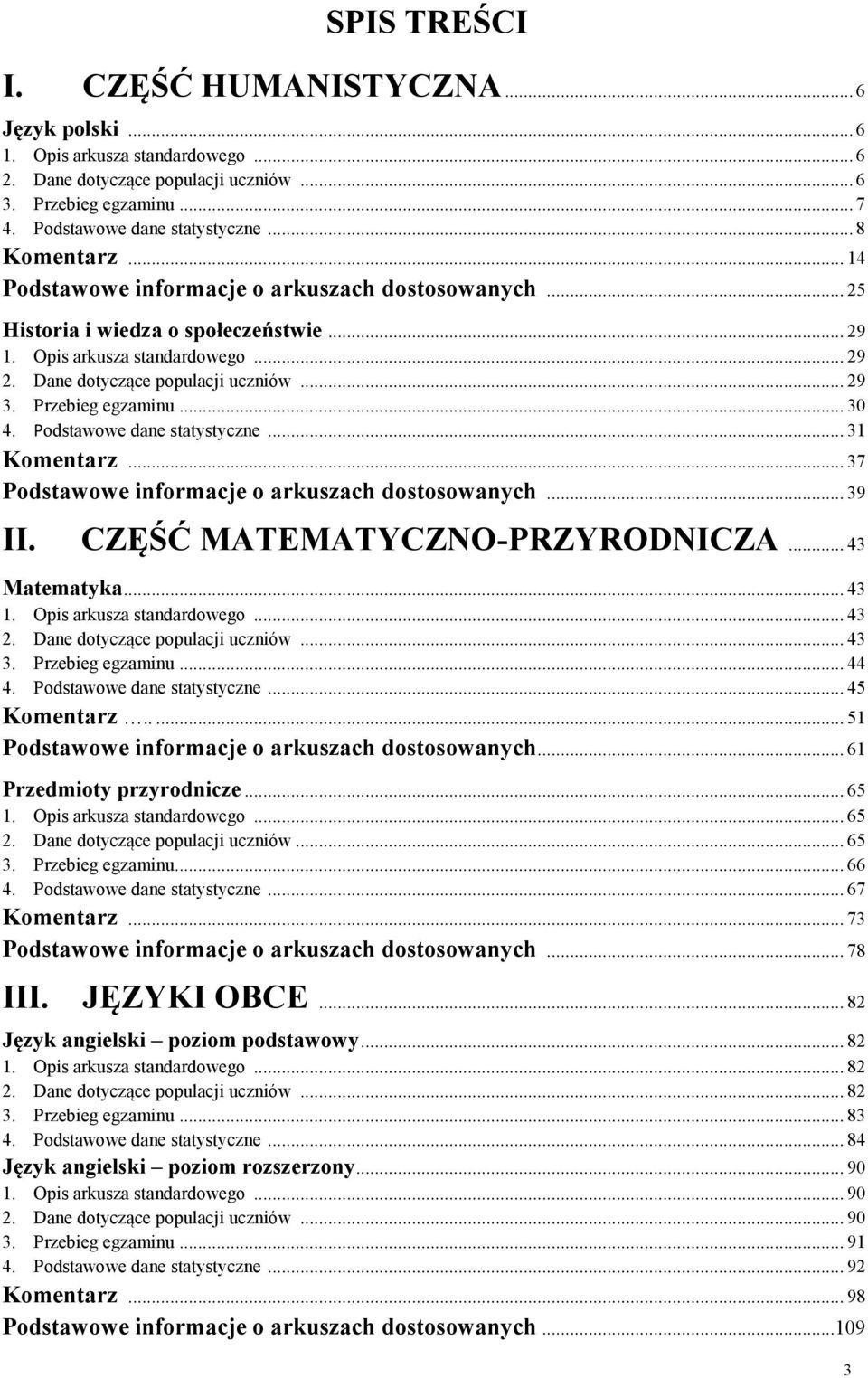 Przebieg egzaminu... 30 4. Podstawowe dane statystyczne... 31 Komentarz... 37 Podstawowe informacje o arkuszach dostosowanych... 39 II. CZĘŚĆ MATEMATYCZNO-PRZYRODNICZA... 43 Matematyka... 43 1.