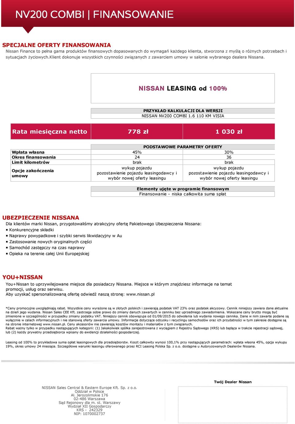 6 110 KM VISIA Rata miesięczna netto 778 zł 1 030 zł PODSTAWOWE PARAMETRY OFERTY Wpłata własna 45% 30% Okres finansowania 24 36 Limit kilometrów brak brak Opcje zakończenia umowy wykup pojazdu