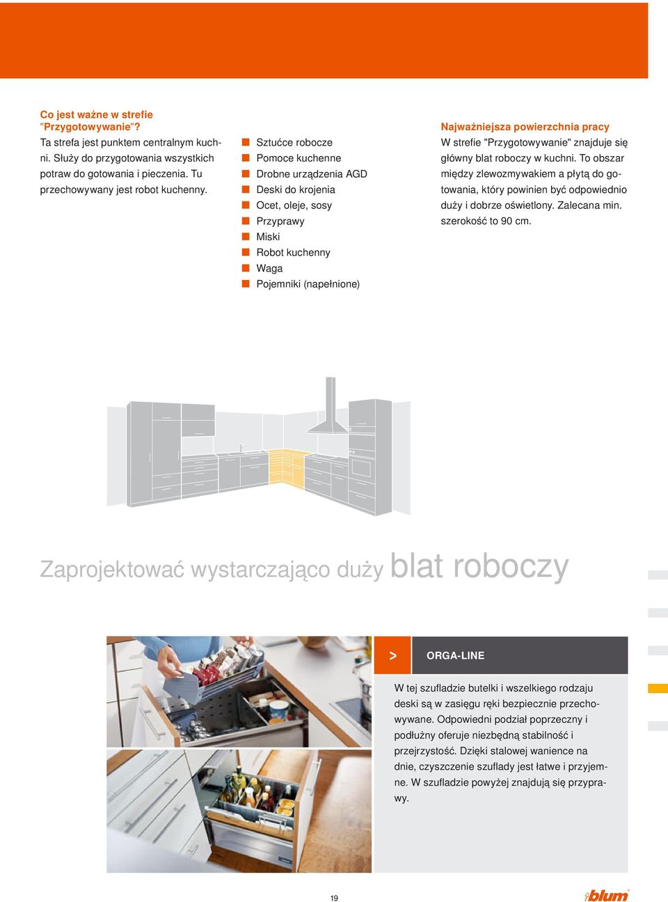 "Przygotowywanie" znajduje się główny blat roboczy w kuchni. To obszar między zlewozmywakiem a płytą do gotowania, który powinien być odpowiednio duży i dobrze oświetlony. Zalecana min.