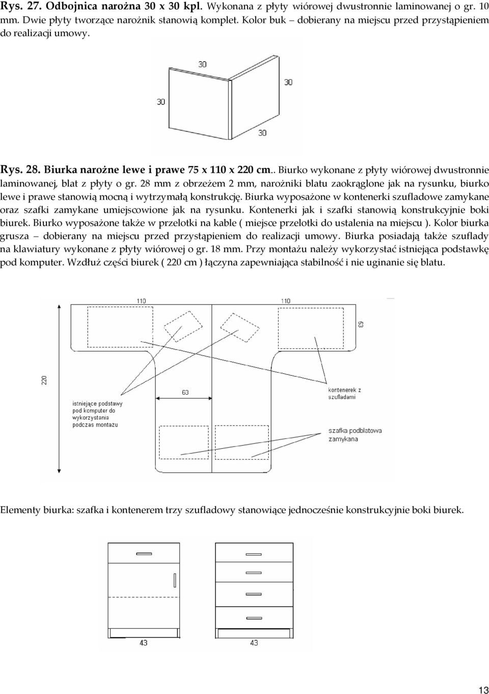 . Biurko wykonane z płyty wiórowej dwustronnie laminowanej, blat z płyty o gr.