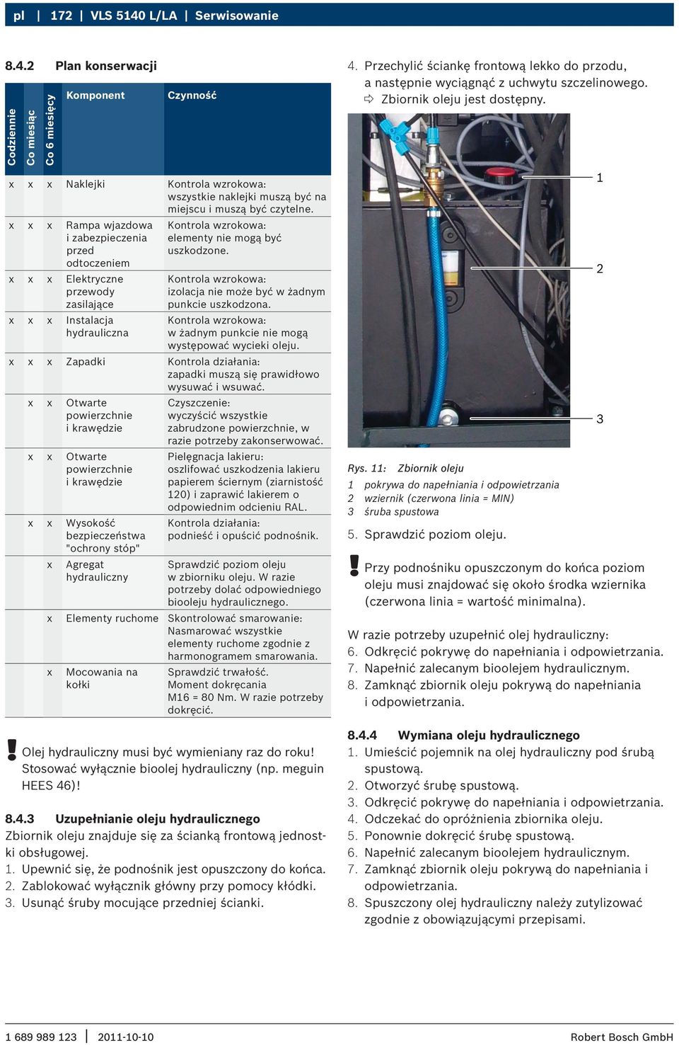 x x x Naklejki Kontrola wzrokowa: wszystkie naklejki muszą być na miejscu i muszą być czytelne.