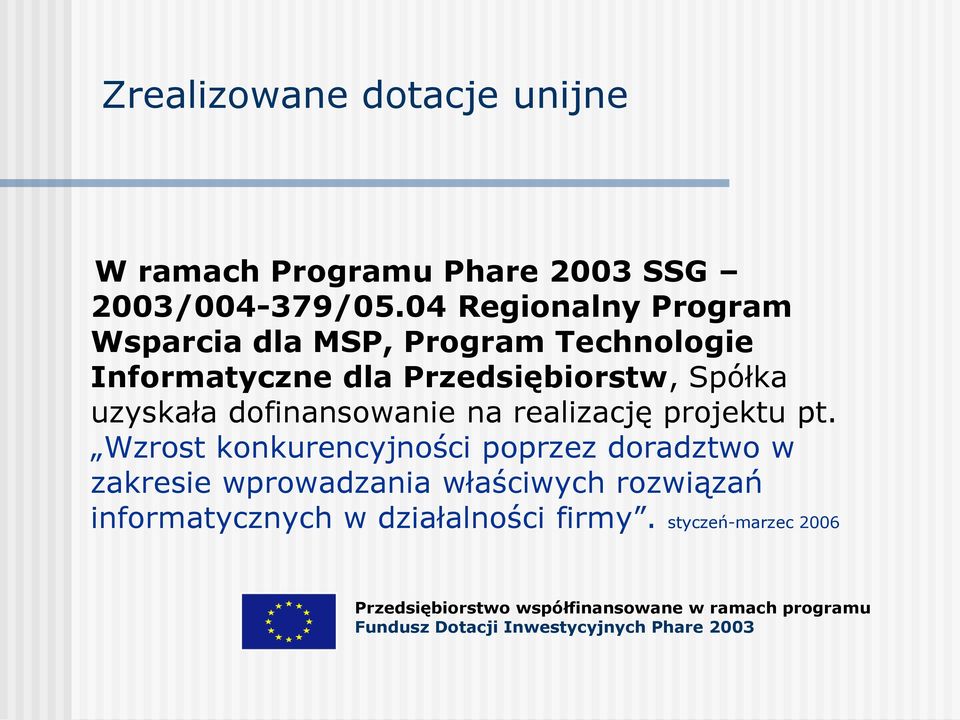 dofinansowanie na realizację projektu pt.