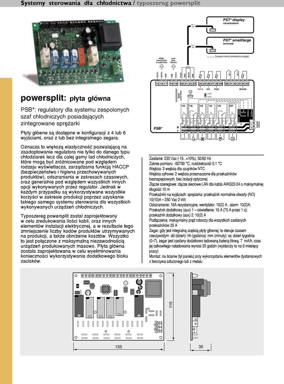 zespolonych szaf chłodniczych posiadających zintegrowane sprężarki Płyty główne są dostępne w konfiguracji z 4 lub 6 wyjściami, oraz z lub bez integralnego zegara.