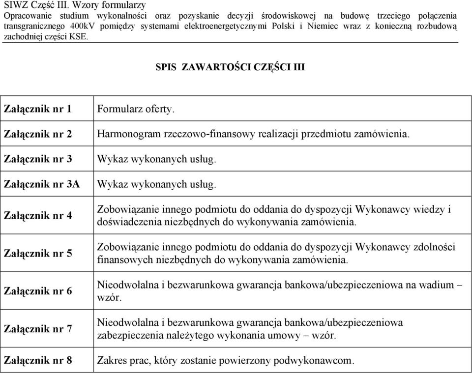 Harmonogram rzeczowo-finansowy realizacji przedmiotu zamówienia. Wykaz wykonanych usług.