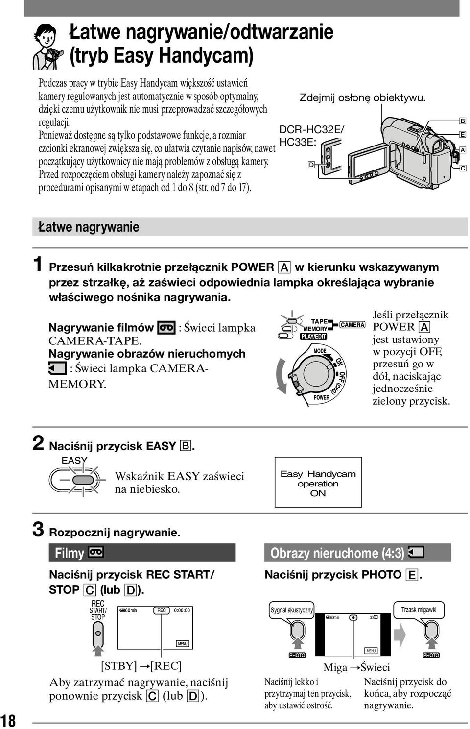 Ponieważ dostępne są tylko podstawowe funkcje, a rozmiar czcionki ekranowej zwiększa się, co ułatwia czytanie napisów, nawet początkujący użytkownicy nie mają problemów z obsługą kamery.