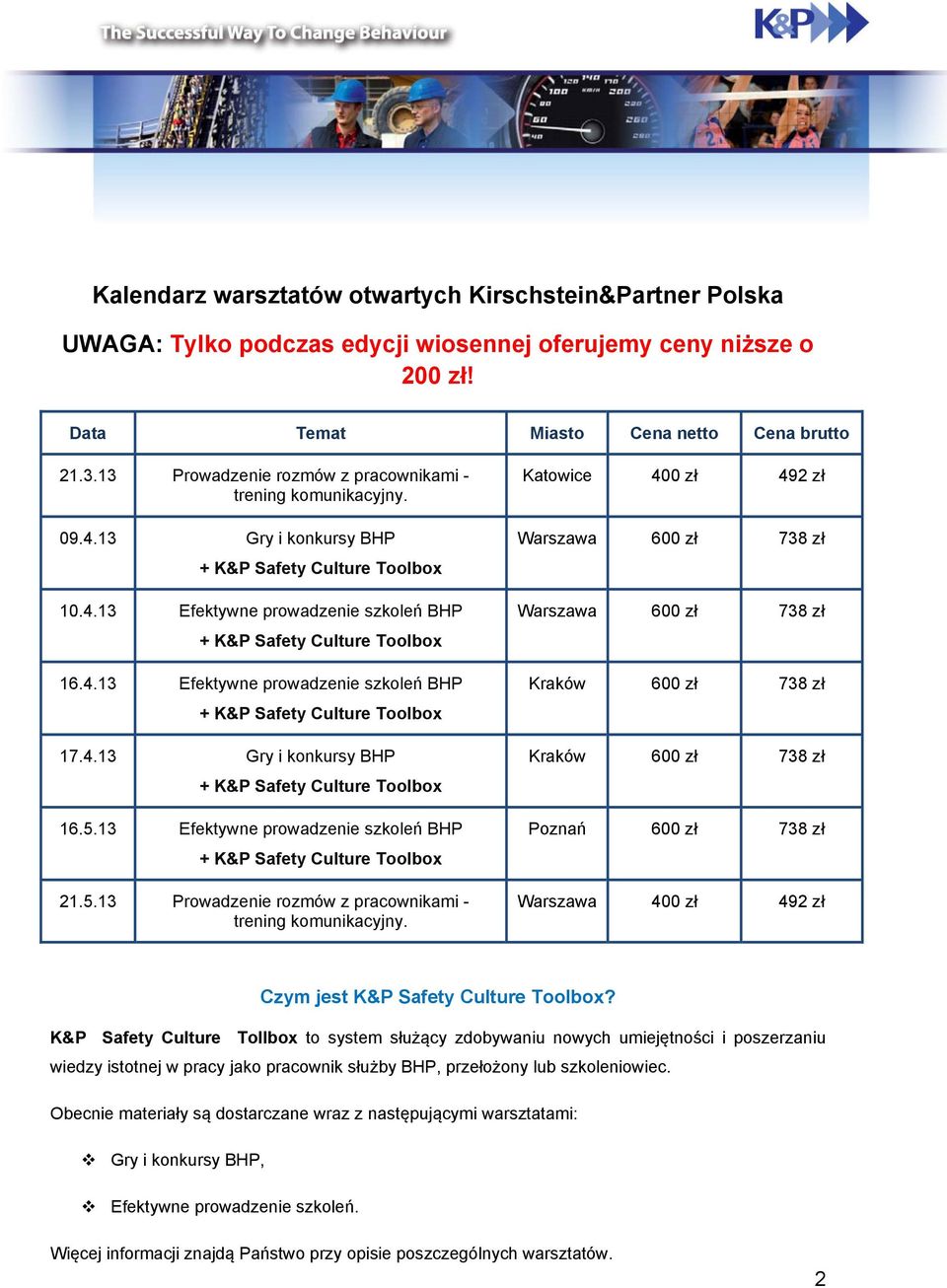 5.13 Efektywne prowadzenie szkoleń BHP 21.5.13 Prowadzenie rozmów z pracownikami - trening komunikacyjny.