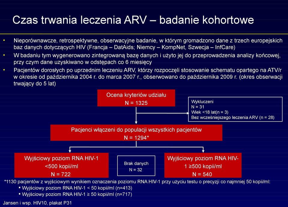 po uprzednim leczeniu ARV, którzy rozpoczęli stosowanie schematu opartego na ATV/r w okresie od października 2004 r. do marca 2007 r., obserwowano do października 2009 r.