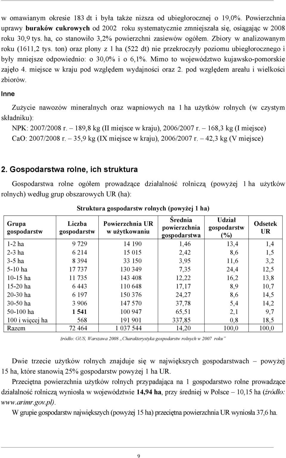 ton) oraz plony z 1 ha (522 dt) nie przekroczyły poziomu ubiegłorocznego i były mniejsze odpowiednio: o 30,0% i o 6,1%. Mimo to województwo kujawsko-pomorskie zajęło 4.