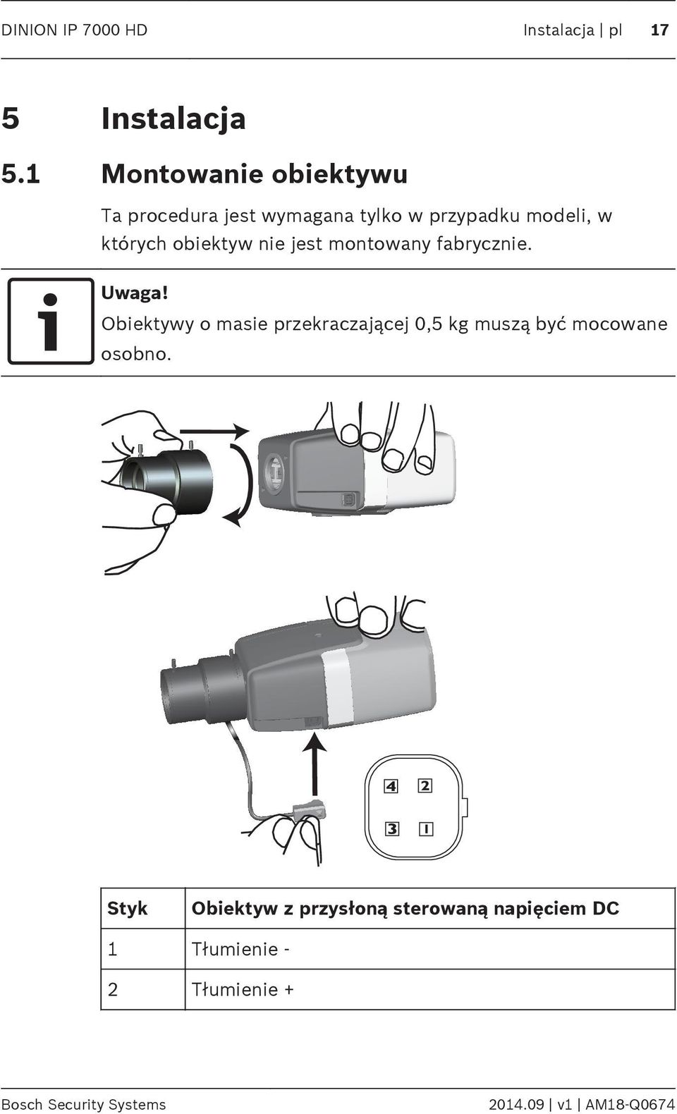 których obiektyw nie jest montowany fabrycznie. Uwaga!