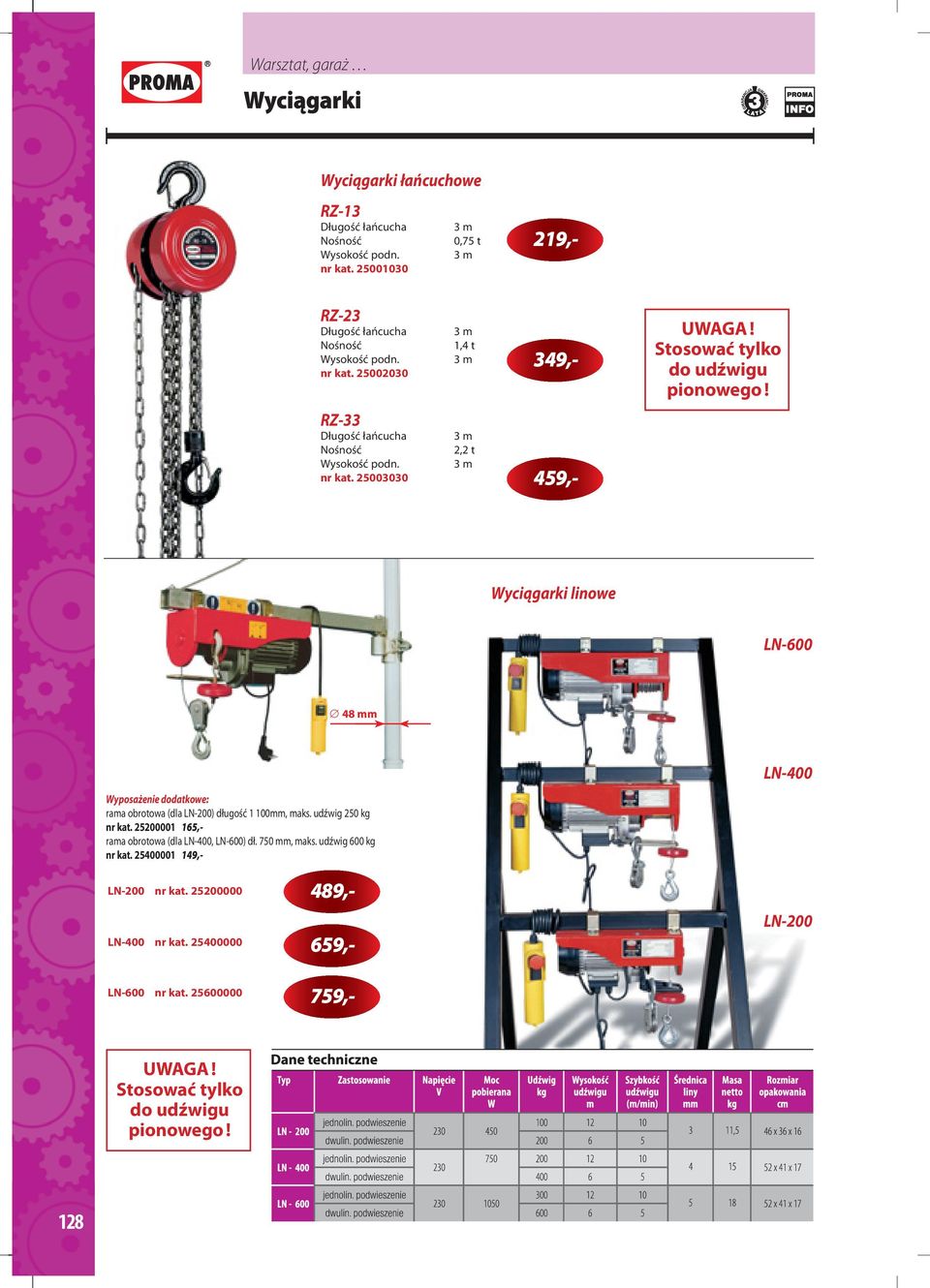 RZ-33 Długość łańcucha Nośność Wysokość podn. nr kat.