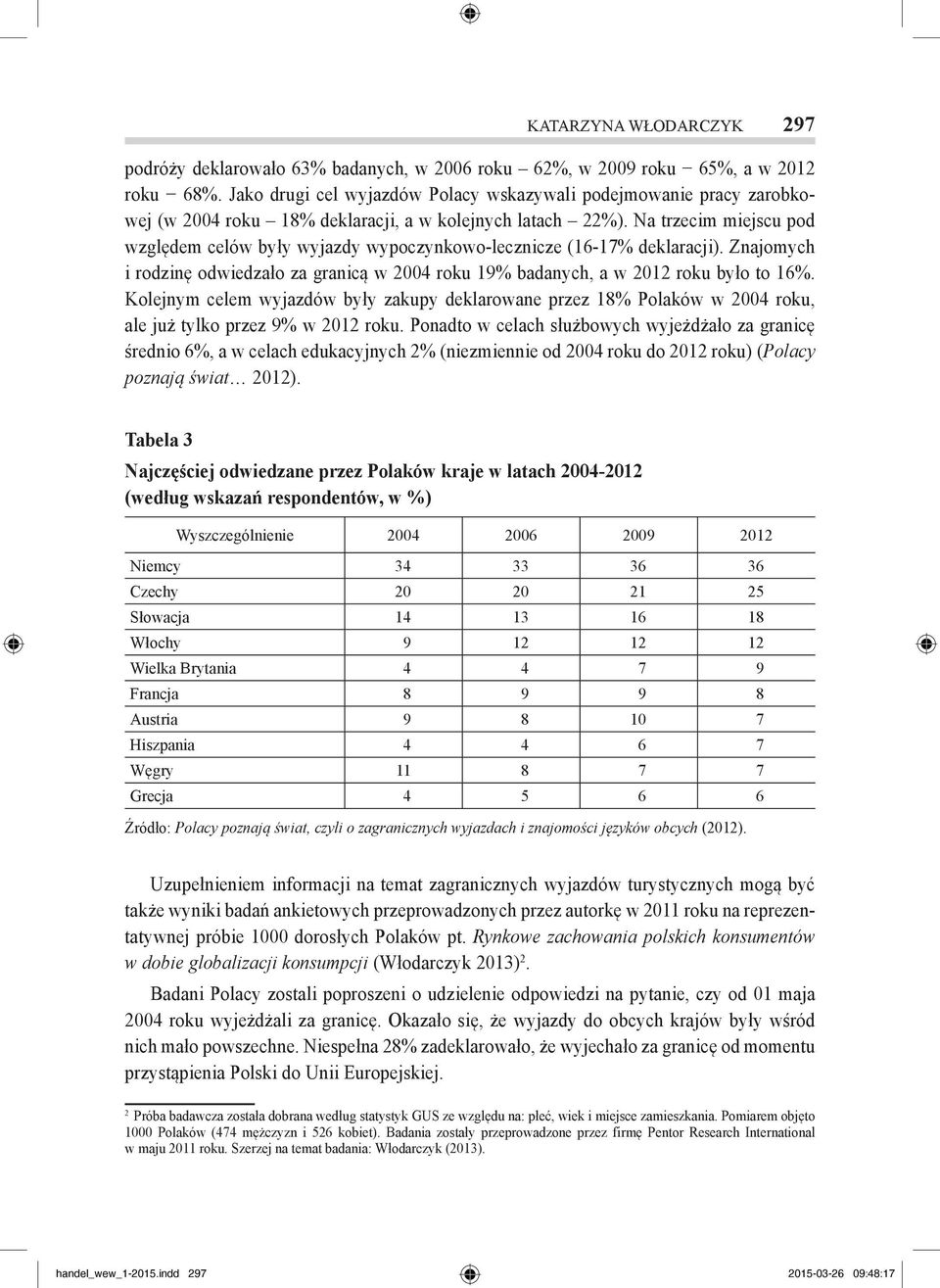 Na trzecim miejscu pod względem celów były wyjazdy wypoczynkowo-lecznicze (16-17% deklaracji). Znajomych i rodzinę odwiedzało za granicą w 2004 roku 19% badanych, a w 2012 roku było to 16%.