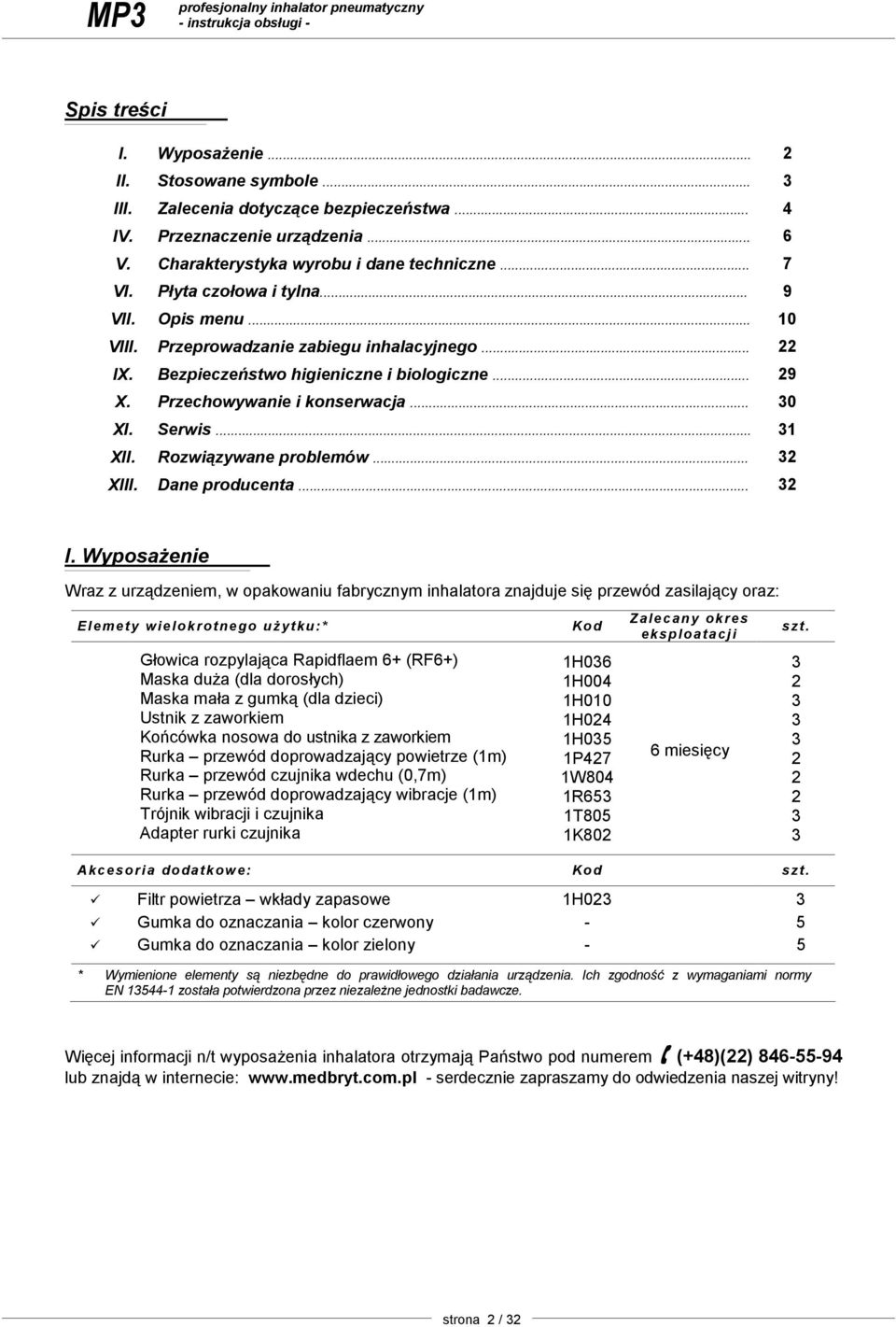 Przechowywanie i konserwacja... 30 XI. Serwis... 31 XII. Rozwiązywane problemów... 32 XIII. Dane producenta... 32 I.