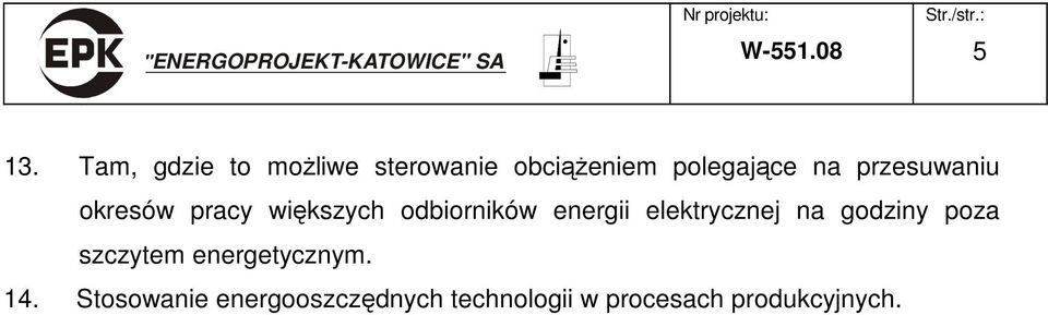 przesuwaniu okresów pracy większych odbiorników energii