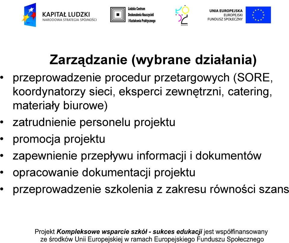 zatrudnienie personelu projektu promocja projektu zapewnienie przepływu informacji