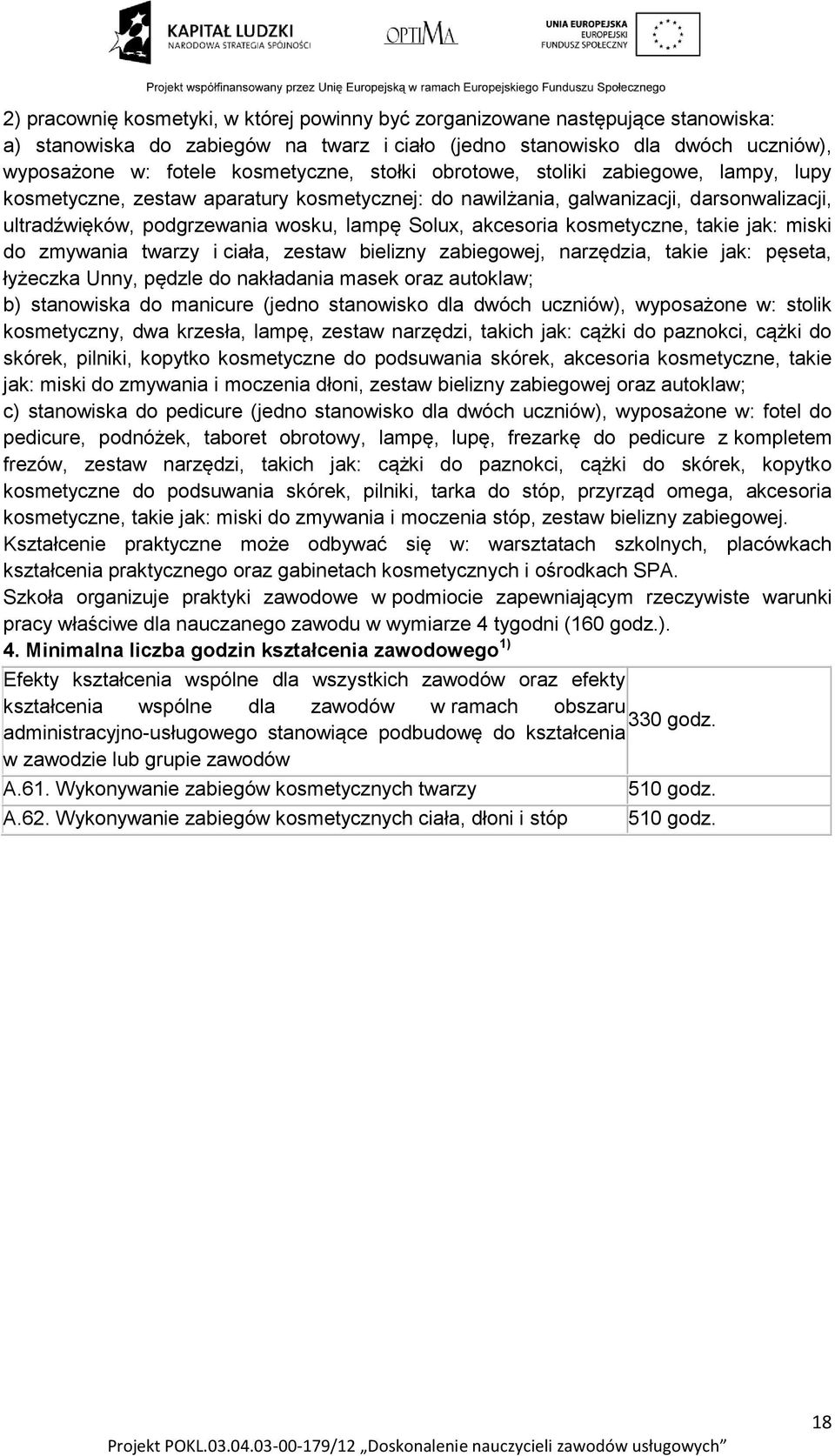 kosmetyczne, takie jak: miski do zmywania twarzy i ciała, zestaw bielizny zabiegowej, narzędzia, takie jak: pęseta, łyżeczka Unny, pędzle do nakładania masek oraz autoklaw; b) stanowiska do manicure