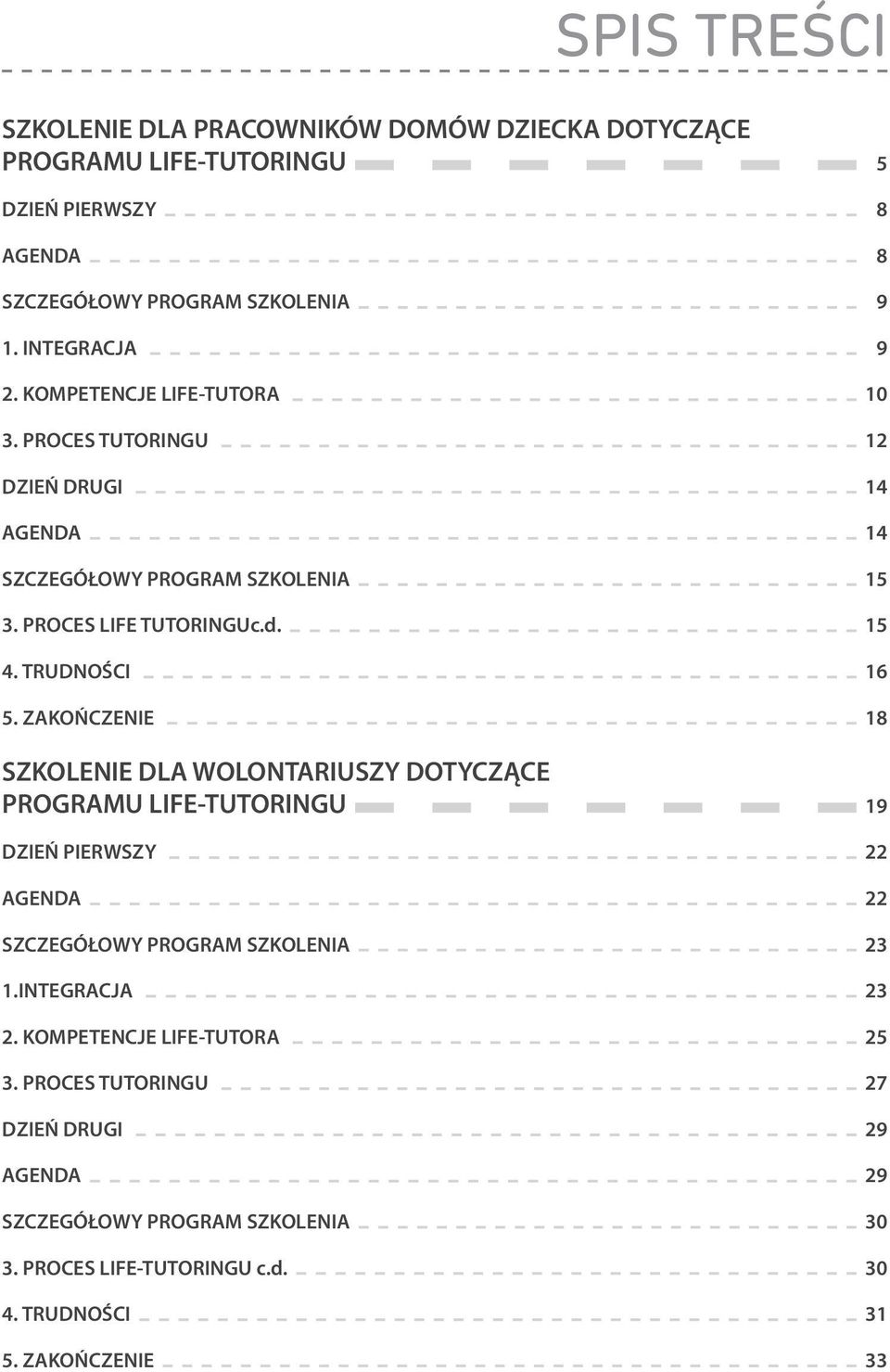 TRUDNOŚCI 16 5. ZAKOŃCZENIE 18 SZKOLENIE DLA WOLONTARIUSZY DOTYCZĄCE 19 DZIEŃ PIERWSZY 22 AGENDA 22 SZCZEGÓŁOWY PROGRAM SZKOLENIA 23 1.INTEGRACJA 23 2.