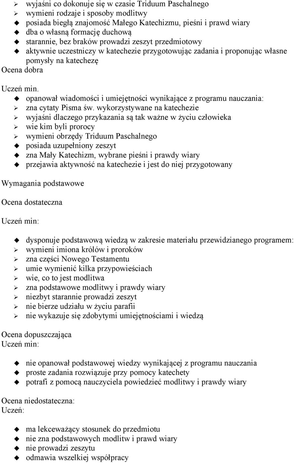 opanował wiadomości i umiejętności wynikające z programu nauczania: zna cytaty Pisma św.