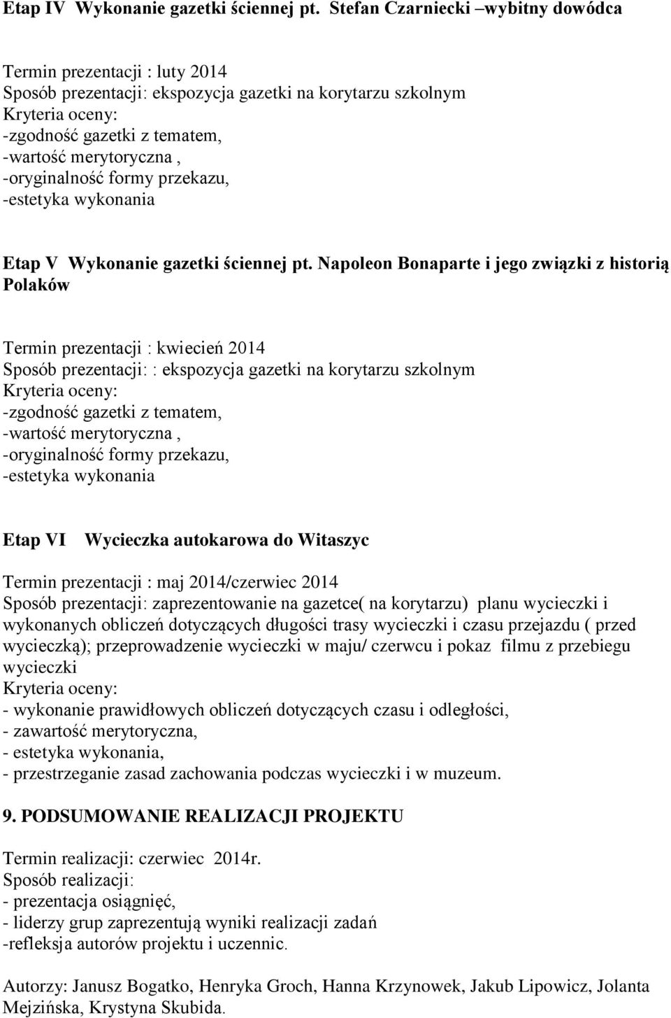 wykonania Etap V Wykonanie gazetki ściennej pt.