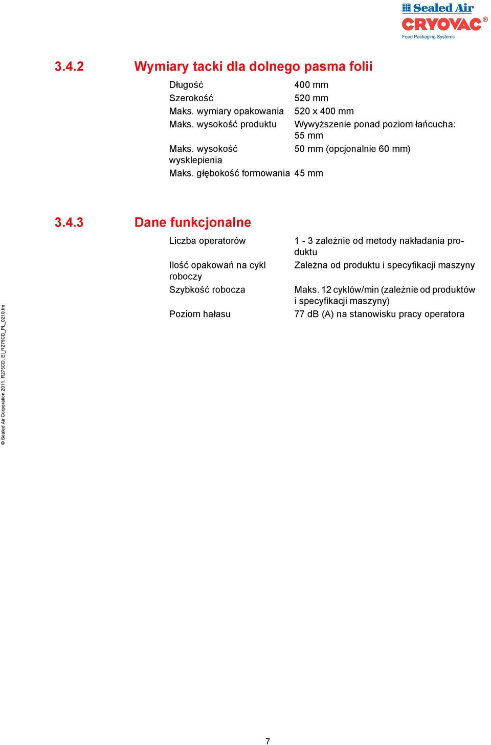 głębokość formowania 45