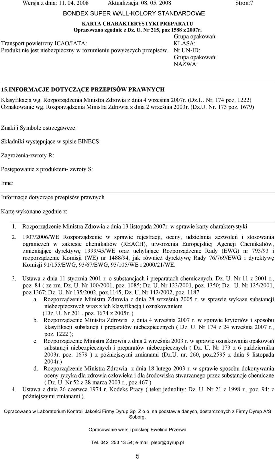 Rozporządzenia Ministra Zdrowia z dnia 2 września 2003r. (Dz.U. Nr. 173 poz.