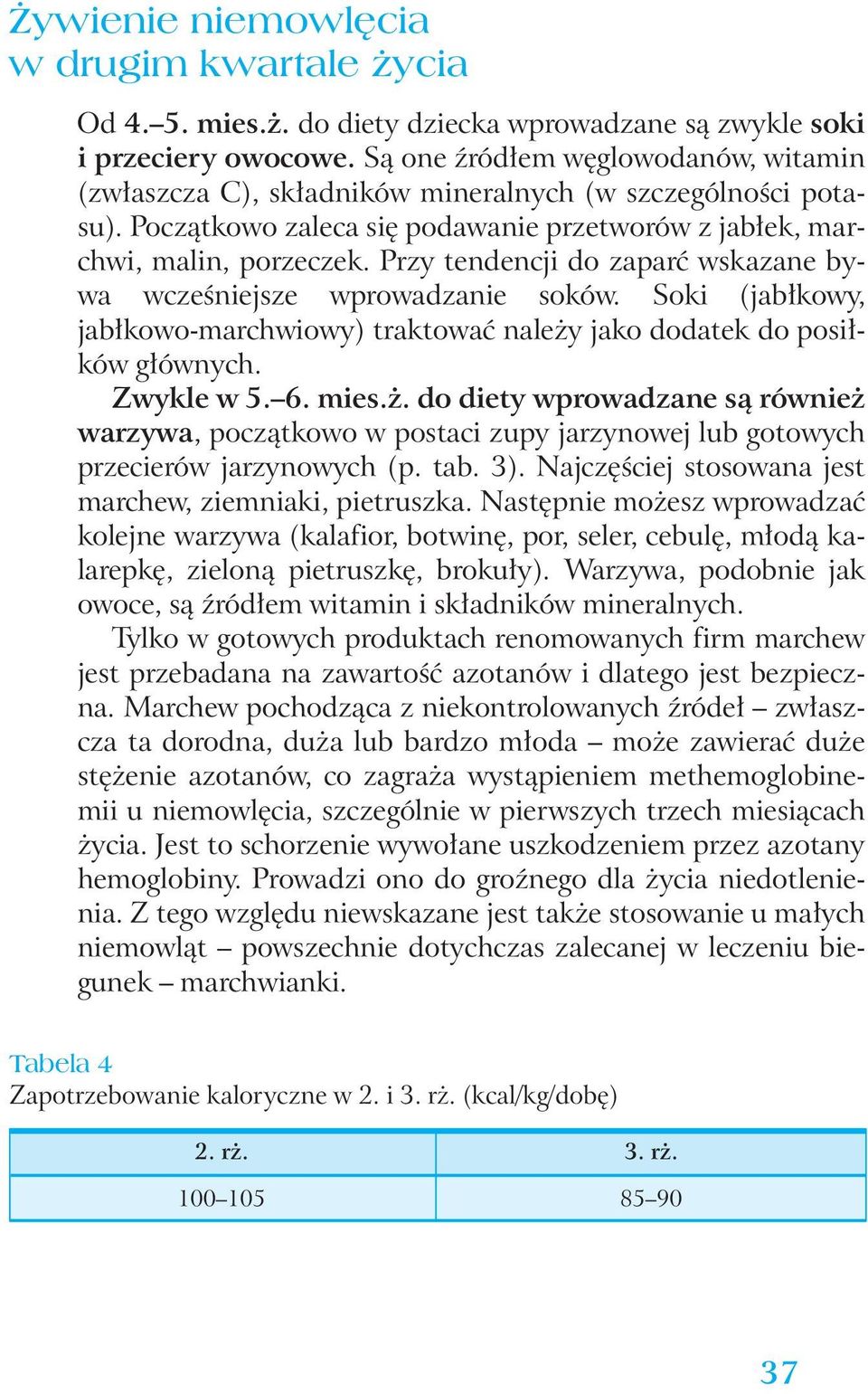 Przy tendencji do zaparç wskazane bywa wczeêniejsze wprowadzanie soków. Soki (jab kowy, jab kowo-marchwiowy) traktowaç nale y jako dodatek do posi ków g ównych. Zwykle w 5. 6. mies.