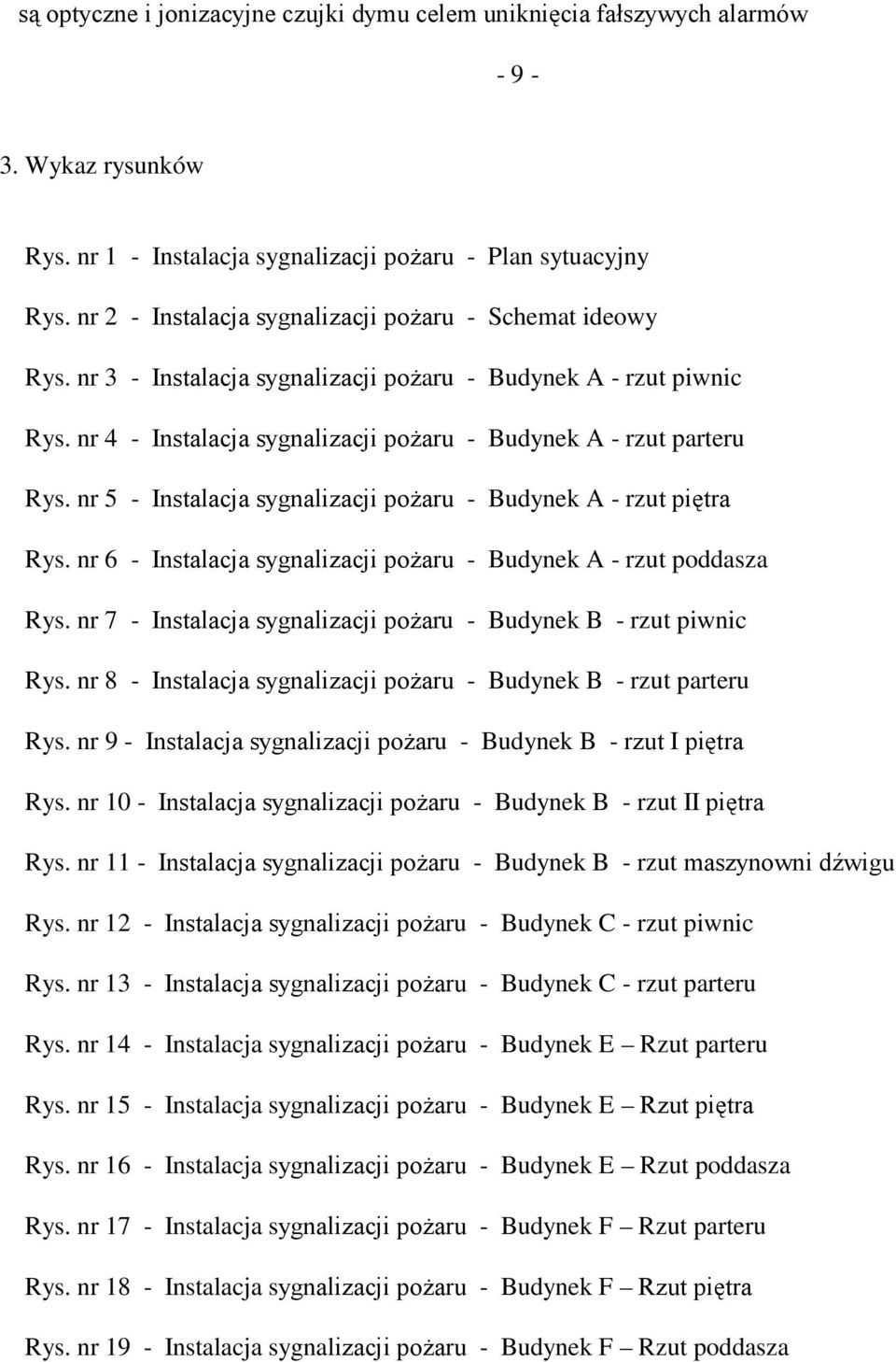 nr 5 - Instalacja sygnalizacji poŝaru - Budynek A - rzut piętra Rys. nr 6 - Instalacja sygnalizacji poŝaru - Budynek A - rzut poddasza Rys.