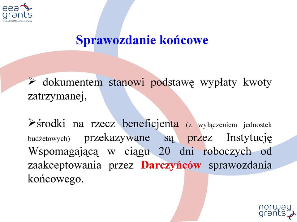 budżetowych) przekazywane są przez Instytucję Wspomagającą w ciągu