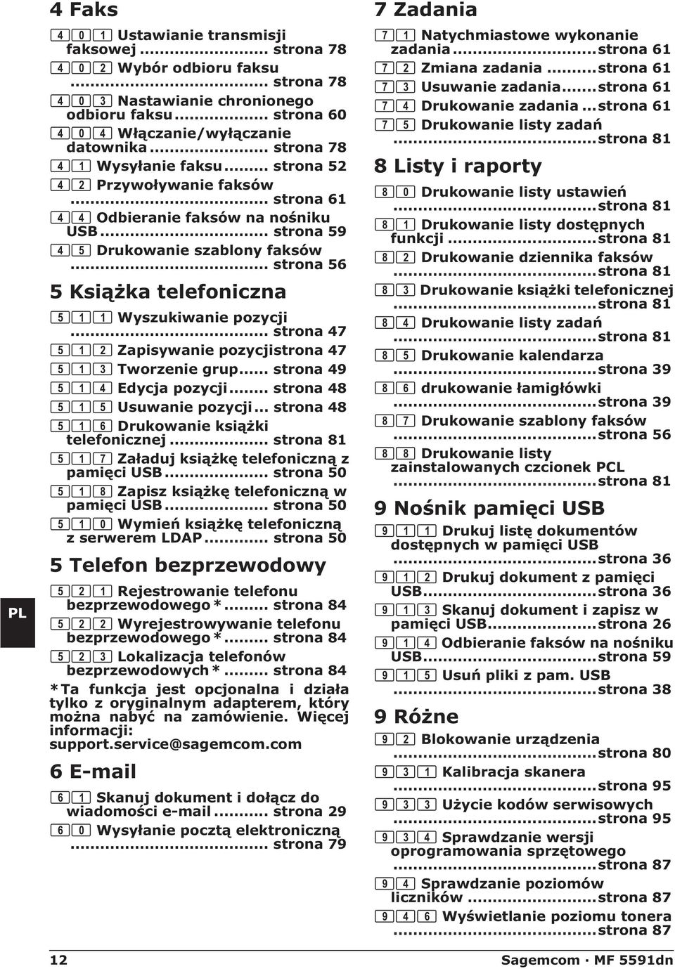 .. strona 78 Wysyłanie faksu 41 Wysyłanie faksu... strona 52 Przywoływanie faksów 42 Przywoływanie faksów... strona 61 Odbieranie faksów na nośniku USB 44 Odbieranie faksów na nośniku USB.