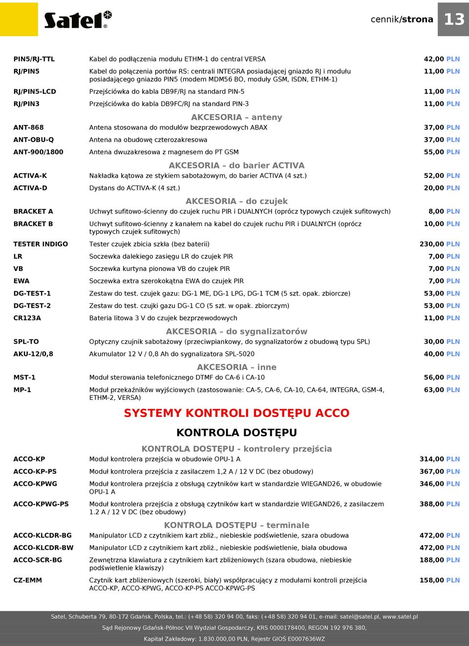 standard PIN-3 AKCESORIA anteny Antena stosowana do modułów bezprzewodowych ABAX Antena na obudowę czterozakresowa Antena dwuzakresowa z magnesem do PT GSM AKCESORIA do barier ACTIVA Nakładka kątowa