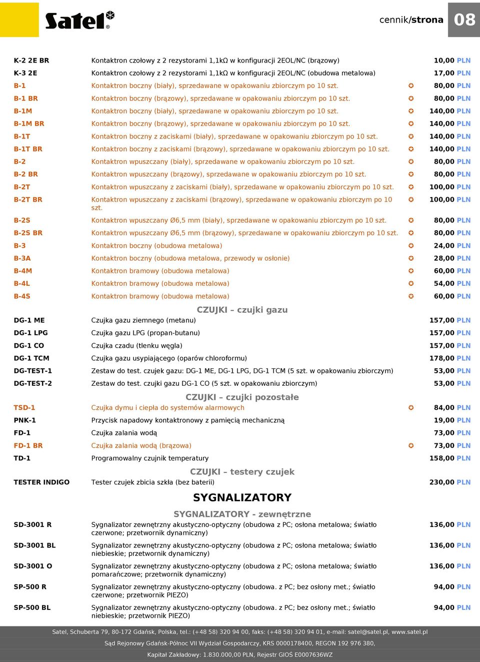 80,00 PLN B-1M Kontaktron boczny (biały), sprzedawane w opakowaniu zbiorczym po 10 szt. 140,00 PLN B-1M BR Kontaktron boczny (brązowy), sprzedawane w opakowaniu zbiorczym po 10 szt.