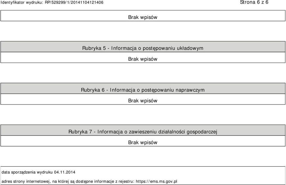 działalności gospodarczej data sporządzenia wydruku 04.11.