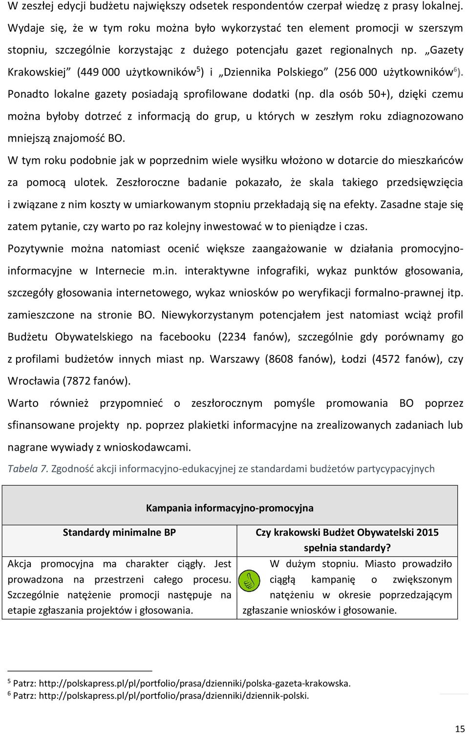 Gazety Krakowskiej (449 000 użytkowników 5 ) i Dziennika Polskiego (256 000 użytkowników 6 ). Ponadto lokalne gazety posiadają sprofilowane dodatki (np.