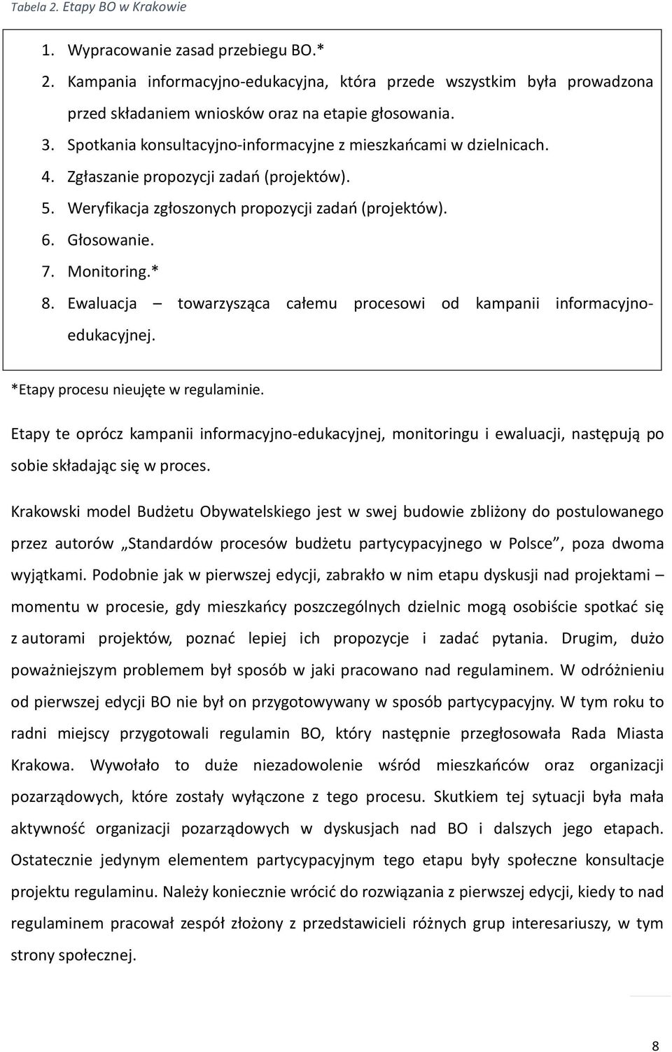 * 8. Ewaluacja towarzysząca całemu procesowi od kampanii informacyjnoedukacyjnej. *Etapy procesu nieujęte w regulaminie.