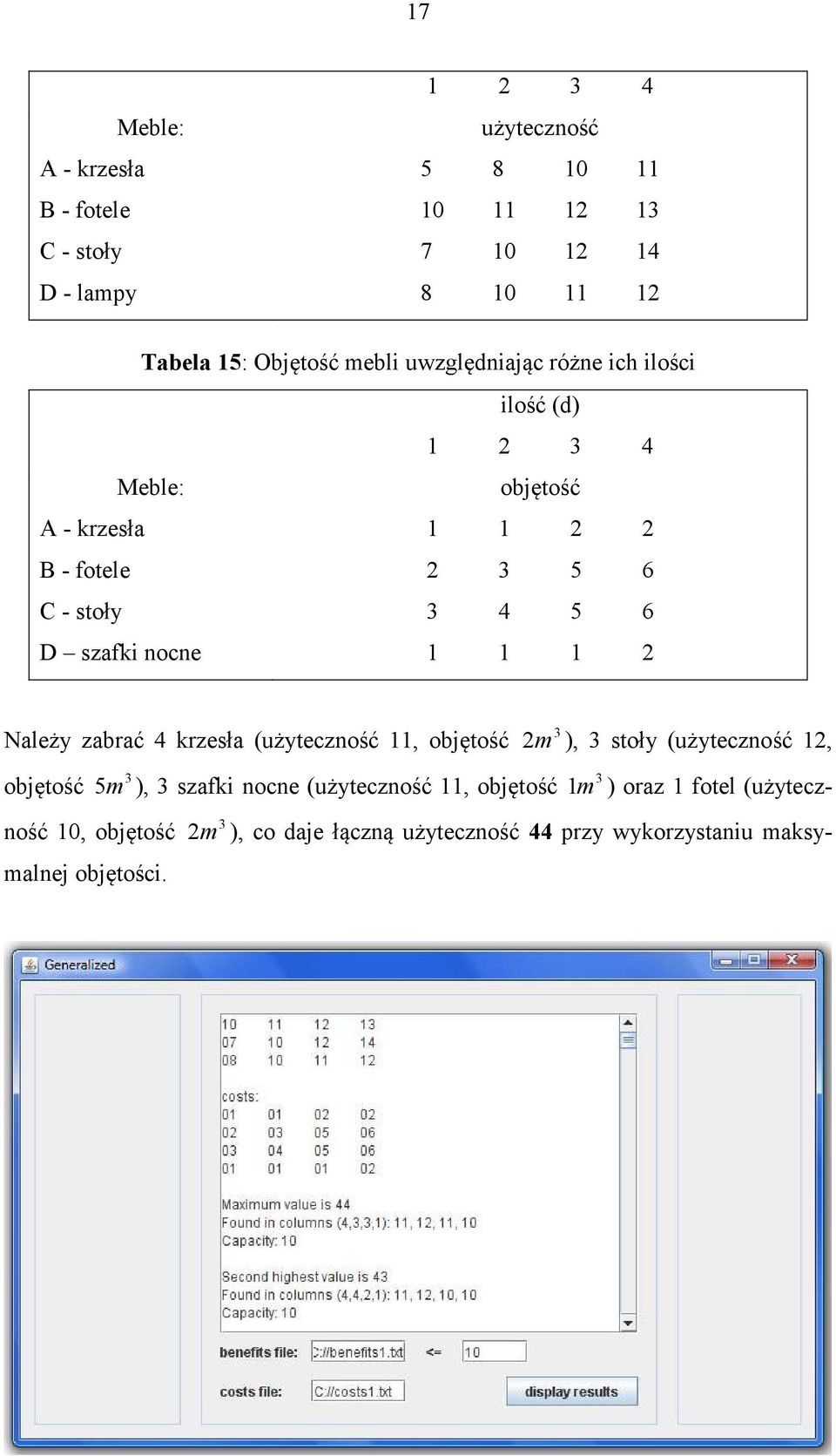 nocne Należy zabrać 4 krzesła (użyeczność, objęość m ), soły (użyeczność, objęość 5m ), szafki nocne