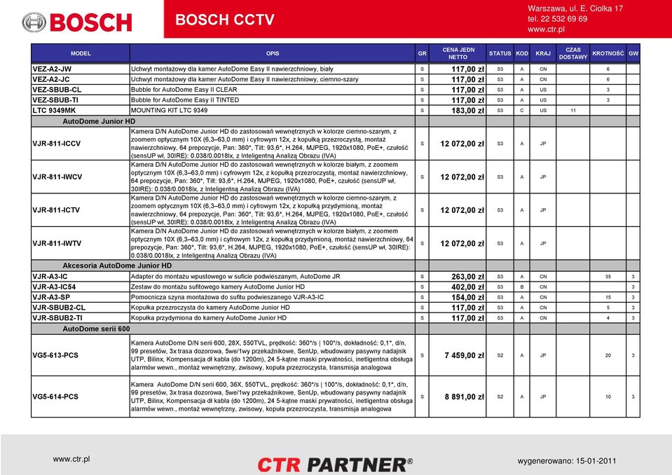 VJR-811-ICCV VJR-811-IWCV VJR-811-ICTV VJR-811-IWTV AutoDome Junior HD Akcesoria AutoDome Junior HD Kamera D/N AutoDome Junior HD do zastosowań wewnętrznych w kolorze ciemno-szarym, z zoomem