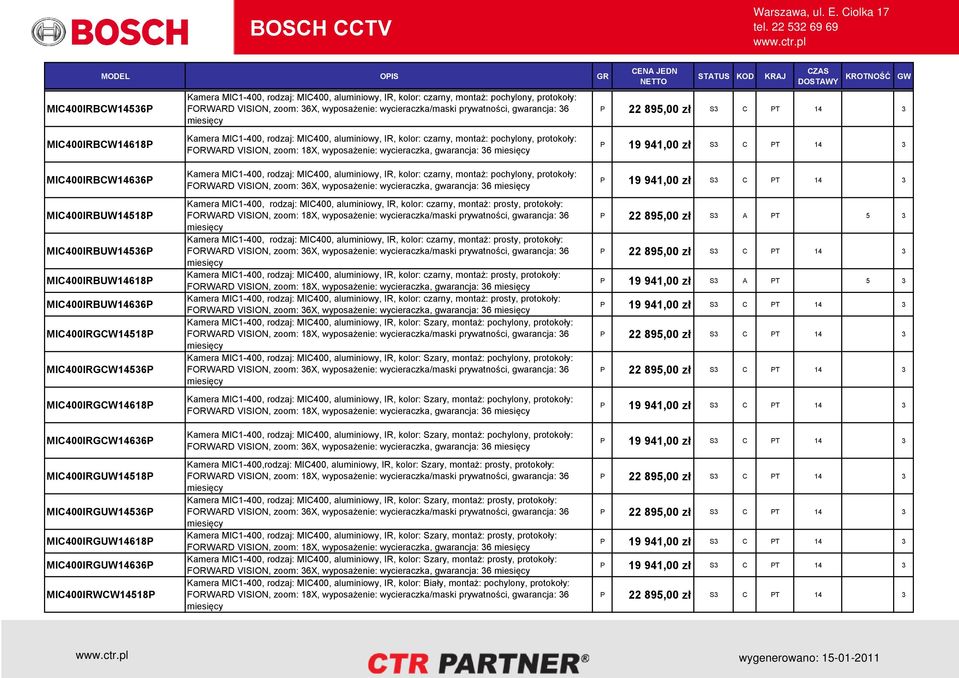 MIC400IRGCW14636P MIC400IRGUW14518P MIC400IRGUW14536P MIC400IRGUW14618P MIC400IRGUW14636P MIC400IRWCW14518P Kamera MIC1-400, rodzaj: MIC400, aluminiowy, IR, kolor: czarny, montaż: pochylony,