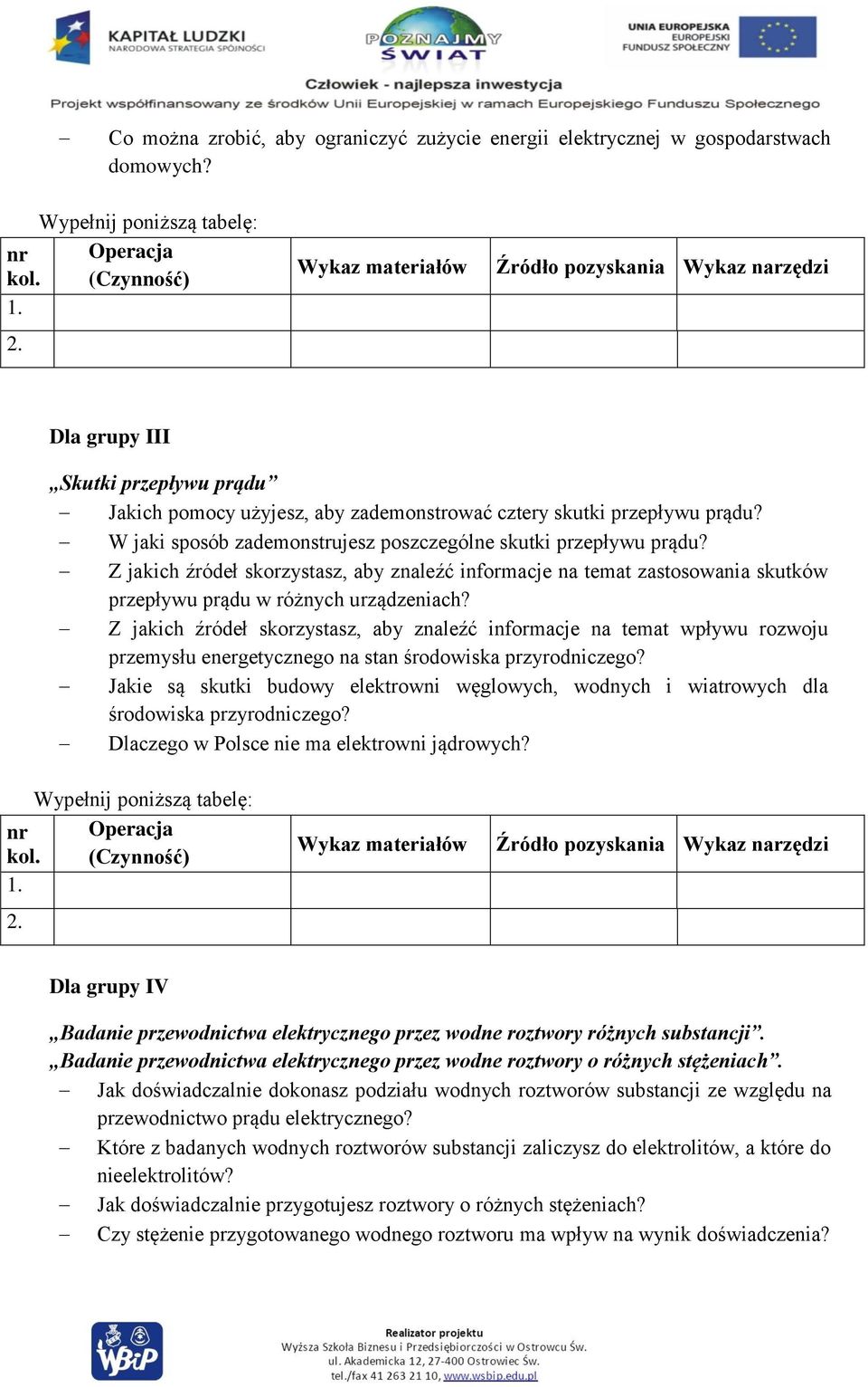 W jaki sposób zademonstrujesz poszczególne skutki przepływu prądu? Z jakich źródeł skorzystasz, aby znaleźć informacje na temat zastosowania skutków przepływu prądu w różnych urządzeniach?