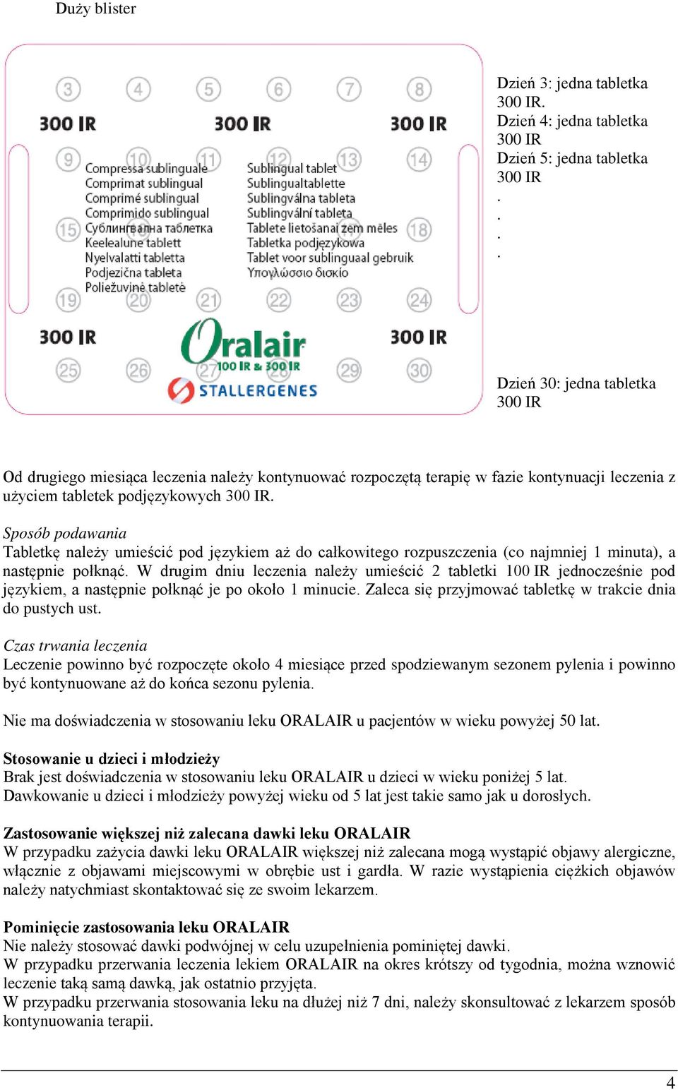 połknąć W drugim dniu leczenia należy umieścić 2 tabletki 100 IR jednocześnie pod językiem, a następnie połknąć je po około 1 minucie Zaleca się przyjmować tabletkę w trakcie dnia do pustych ust Czas