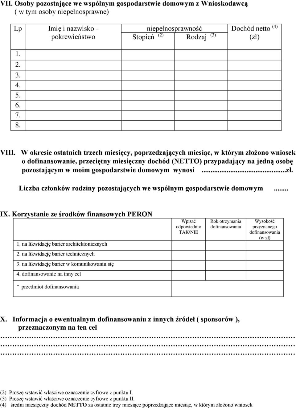 W okresie ostatnich trzech miesięcy, poprzedzających miesiąc, w którym złożono wniosek o dofinansowanie, przeciętny miesięczny dochód (NETTO) przypadający na jedną osobę pozostającym w moim