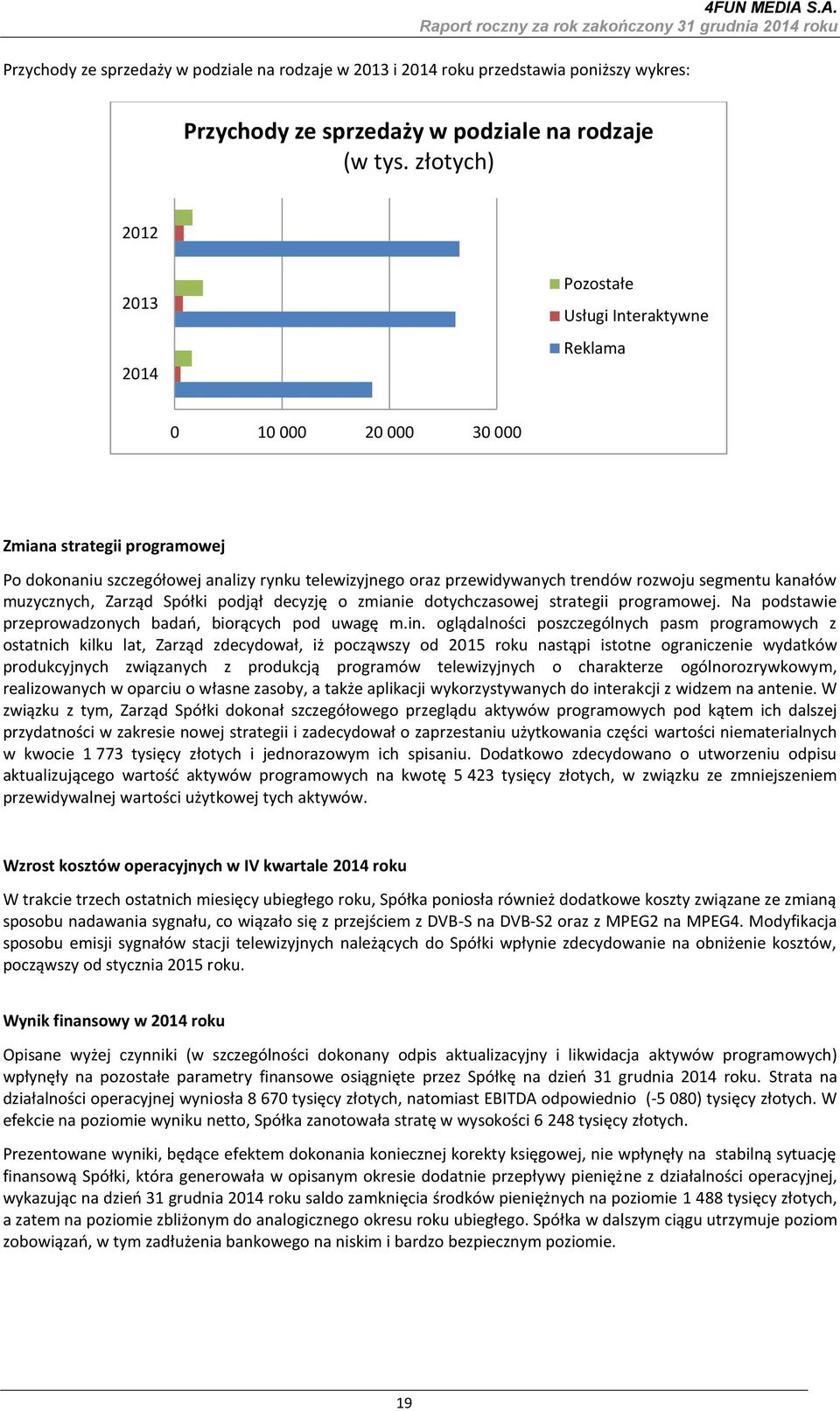 rozwoju segmentu kanałów muzycznych, Zarząd Spółki podjął decyzję o zmianie dotychczasowej strategii programowej. Na podstawie przeprowadzonych badań, biorących pod uwagę m.in.