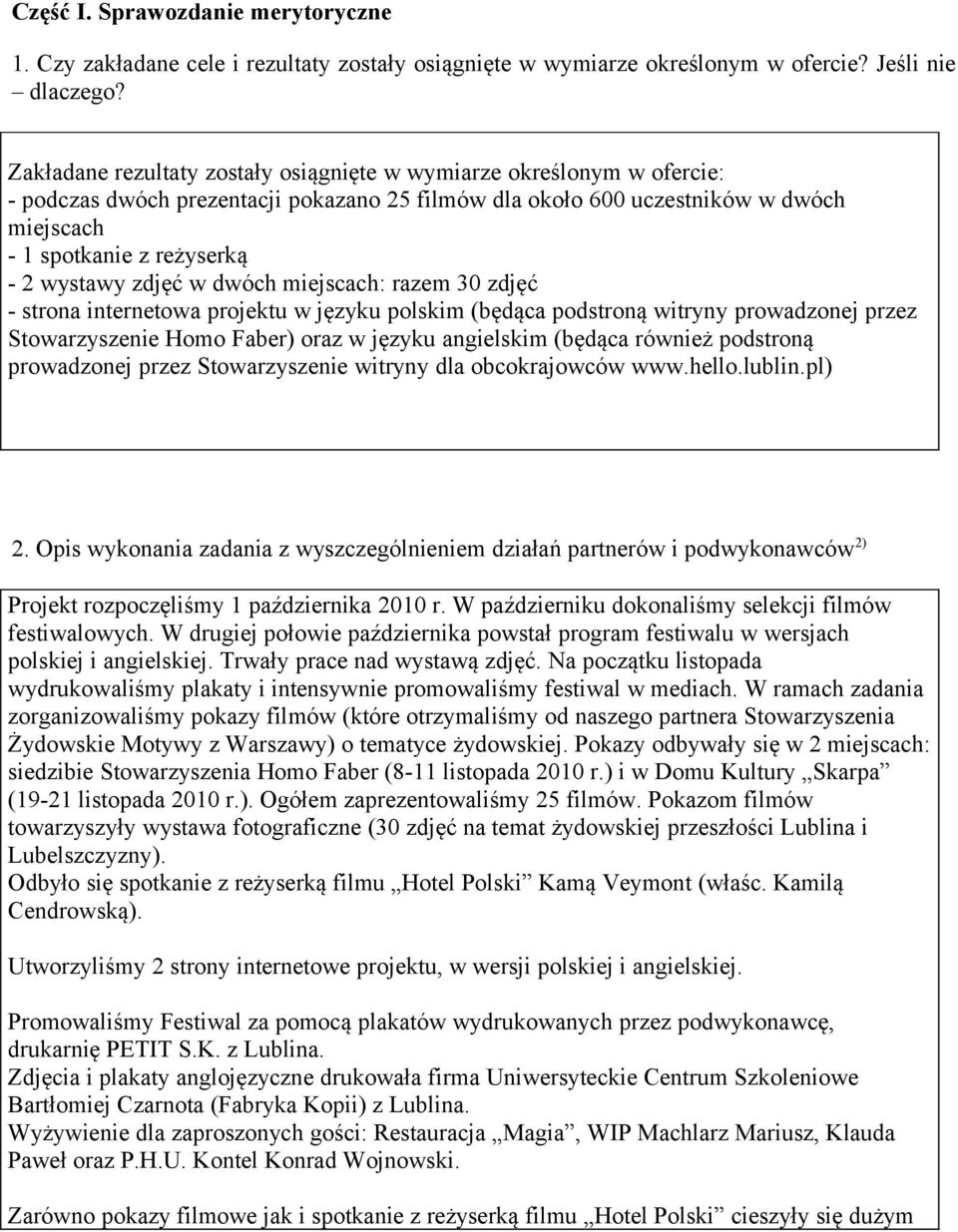 zdjęć w dwóch miejscach: razem 3 zdjęć - strona internetowa projektu w języku polskim (będąca podstroną witryny prowadzonej przez Stowarzyszenie Homo Faber) oraz w języku angielskim (będąca również