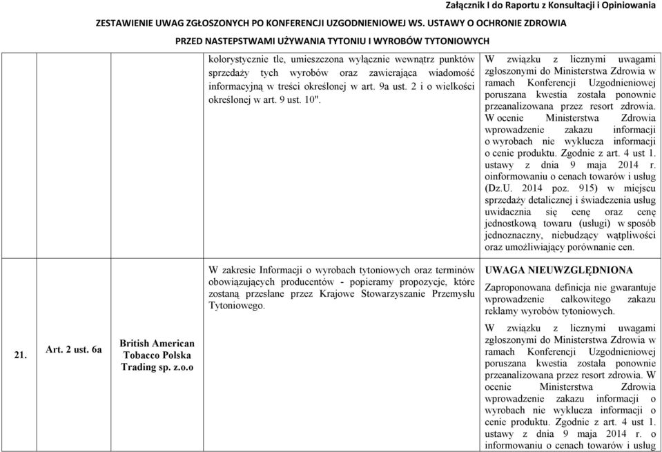 W ocenie Ministerstwa Zdrowia wprowadzenie zakazu informacji o wyrobach nie wyklucza informacji o cenie produktu. Zgodnie z art. 4 ust 1. ustawy z dnia 9 maja 2014 r.