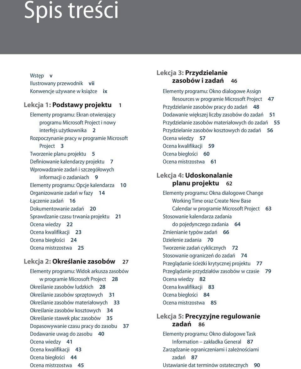 kalendarza 10 Organizowanie zadań w fazy 14 Łączenie zadań 16 Dokumentowanie zadań 20 Sprawdzanie czasu trwania projektu 21 Ocena wiedzy 22 Ocena kwalifikacji 23 Ocena biegłości 24 Ocena mistrzostwa