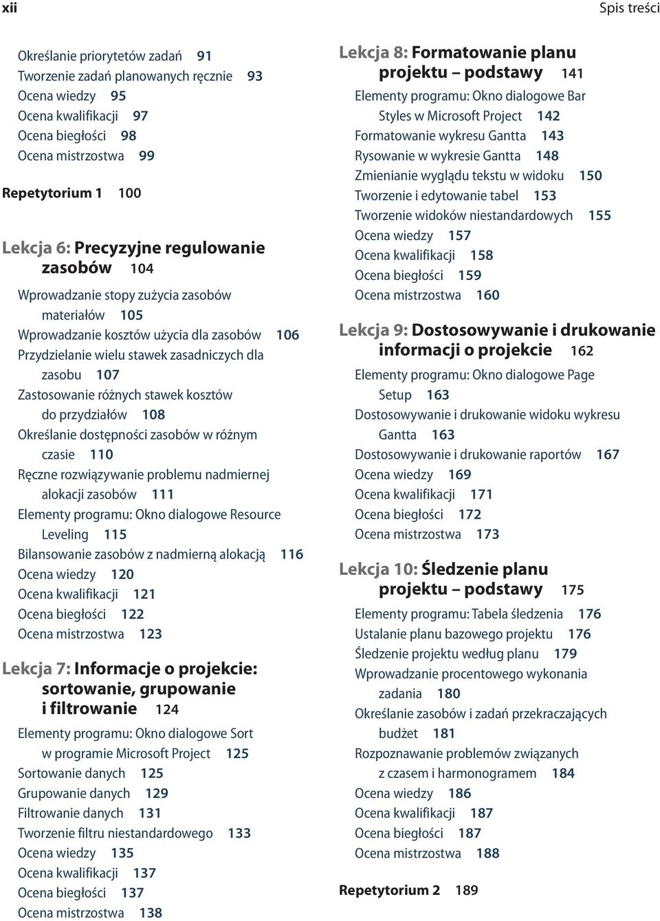 różnych stawek kosztów do przydziałów 108 Określanie dostępności zasobów w różnym czasie 110 Ręczne rozwiązywanie problemu nadmiernej alokacji zasobów 111 Elementy programu: Okno dialogowe Resource