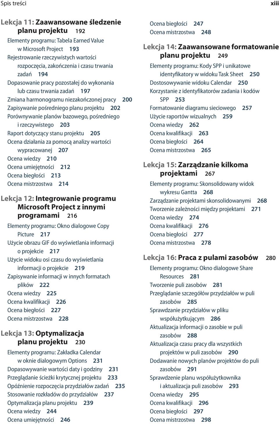 planów bazowego, pośredniego i rzeczywistego 203 Raport dotyczący stanu projektu 205 Ocena działania za pomocą analizy wartości wypracowanej 207 Ocena wiedzy 210 Ocena umiejętności 212 Ocena