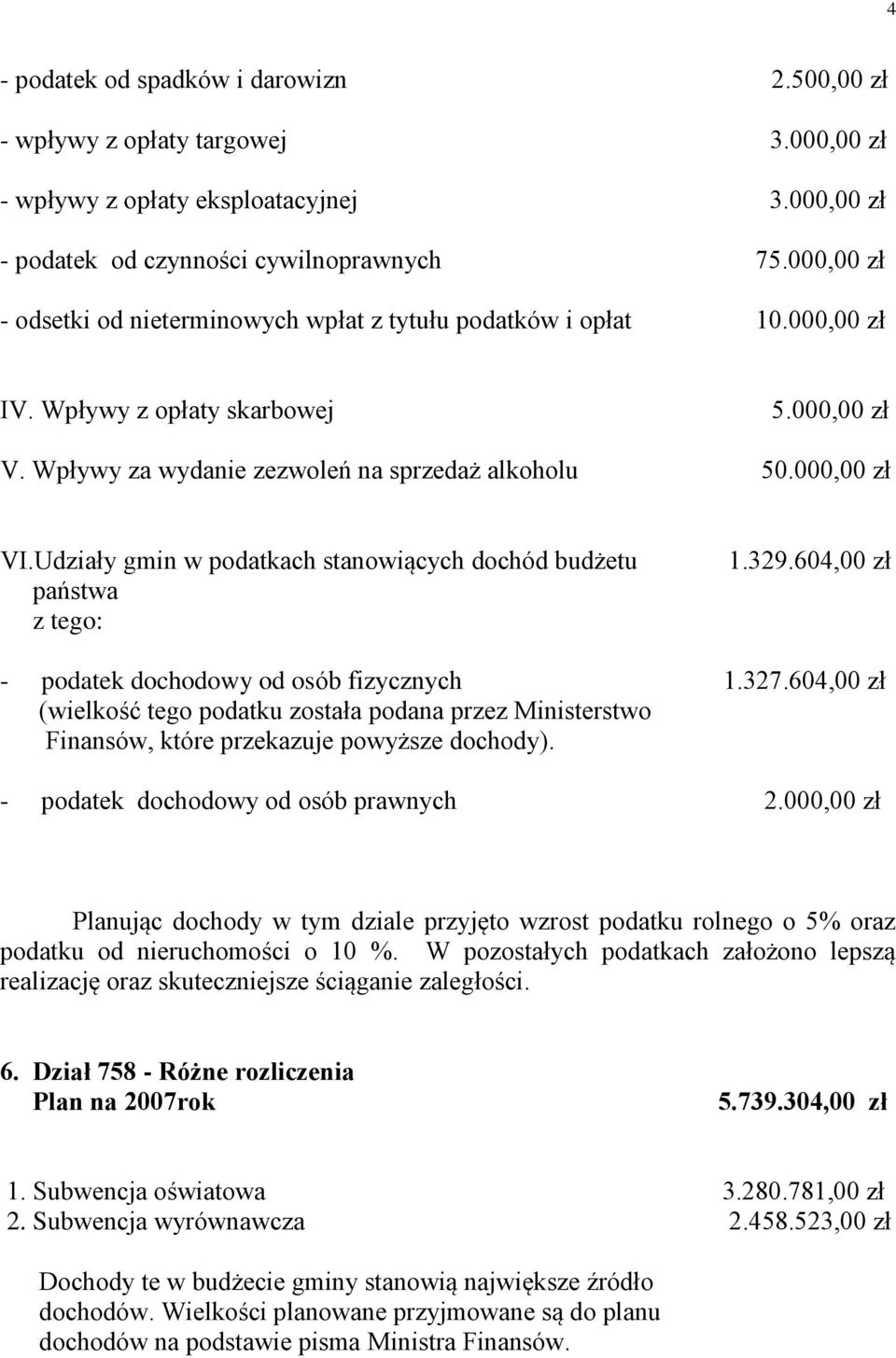 Udziały gmin w podatkach stanowiących dochód budżetu państwa z tego: 1.329.604,00 zł - podatek dochodowy od osób fizycznych 1.327.